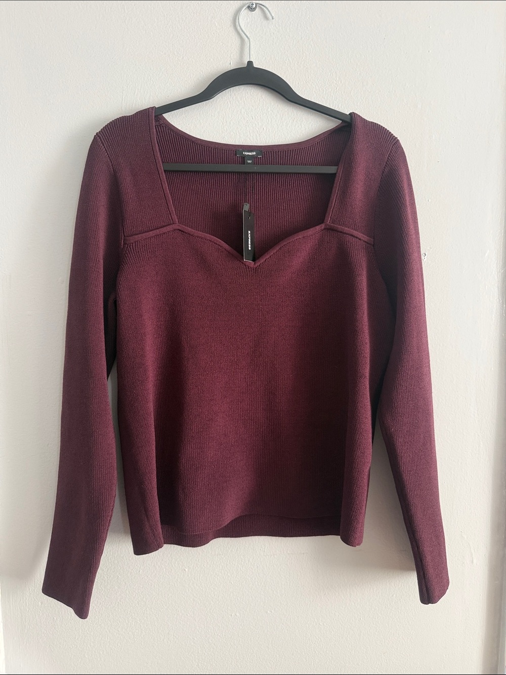 Express Women's Long-Sleeve Square Sweetheart Neck Sweater - Wine